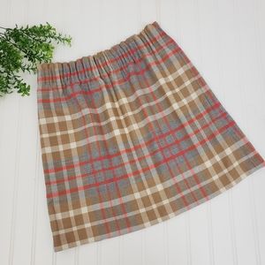 J Crew Skirt Wool Plaid Sidewalk Skirt Tan Orange size 2 Pockets Preppy